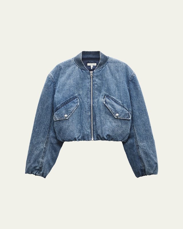 Maggie Cropped Denim Bomber Jacket